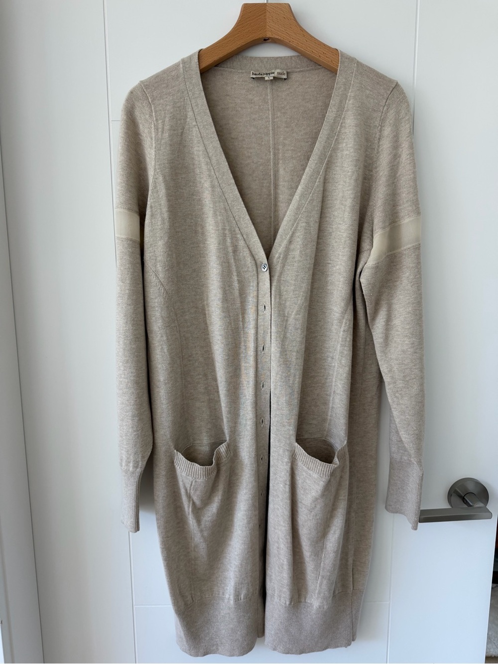 Haute Hippie Longline V-Neck Cardigan in Light Beige size L